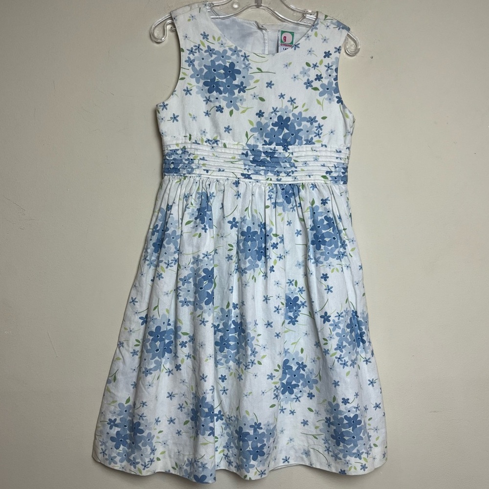 Vintage Gymboree Y2K 2001 Cotton‎ Linen Blue White Floral Dress Large 5 Years